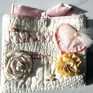 Flower Love Embroidered Bag With Tie Closure